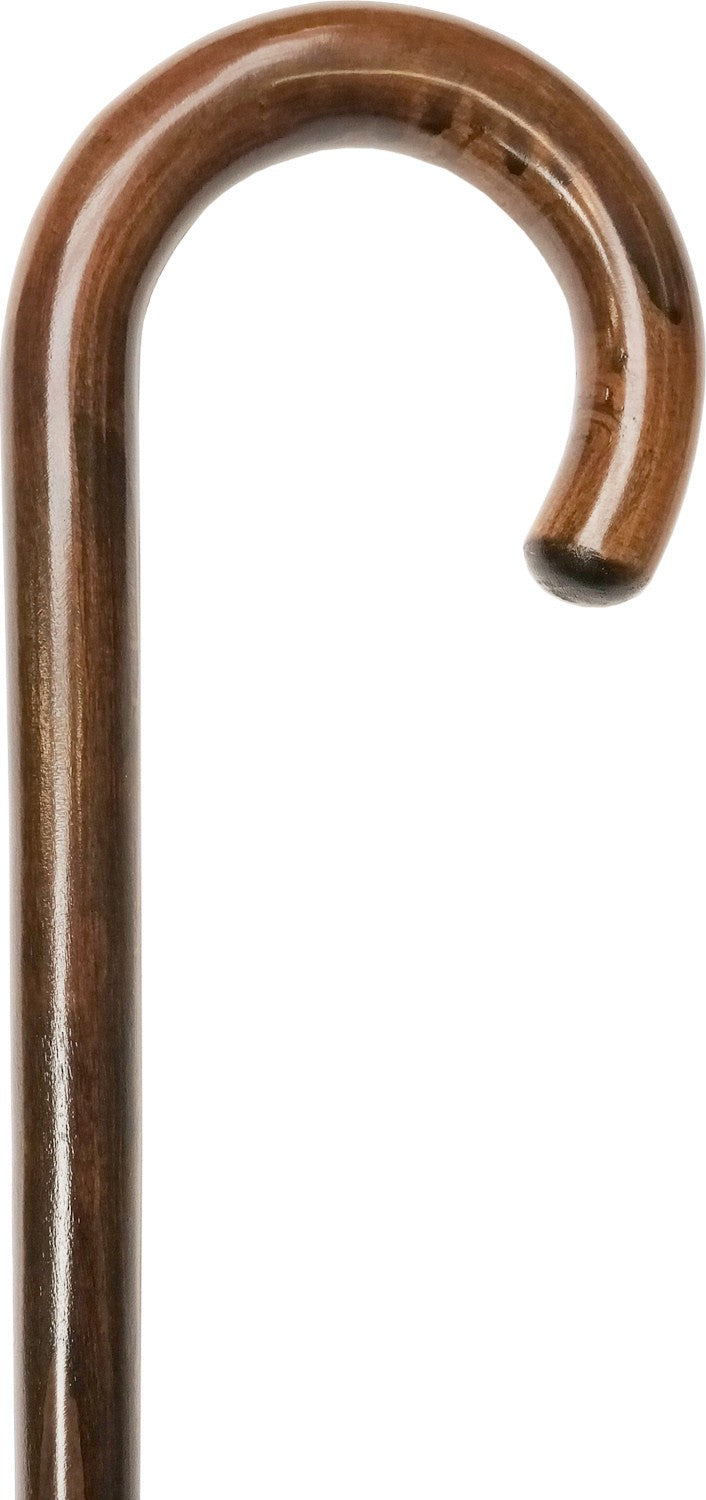Canne marron, en bois, brillante, poignée courbe en J - couleur Marron