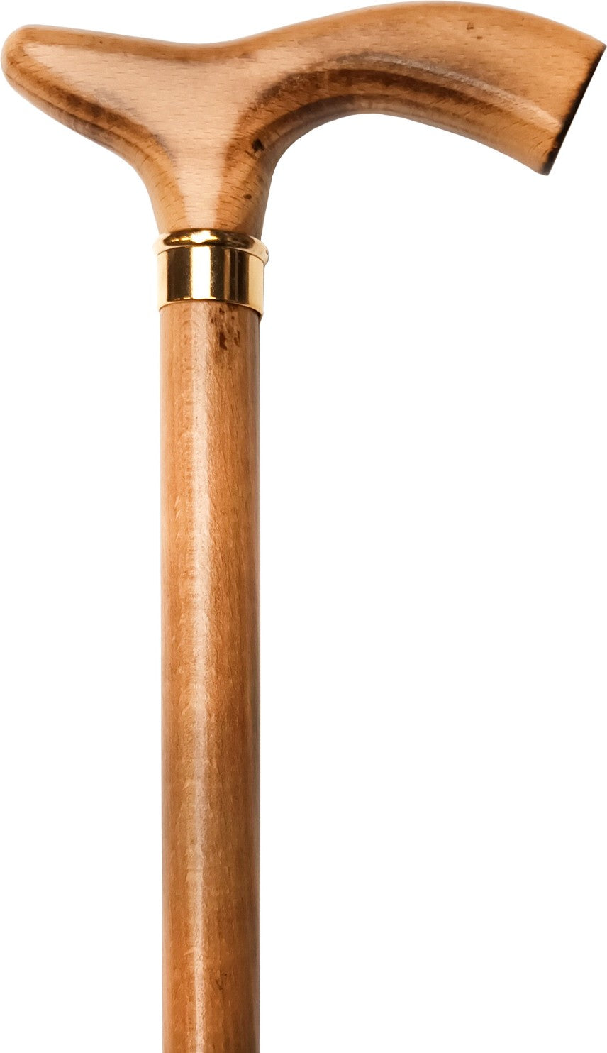 Canne MARRON, en bois flamé, bague dorée, poignée droit - couleur Marron