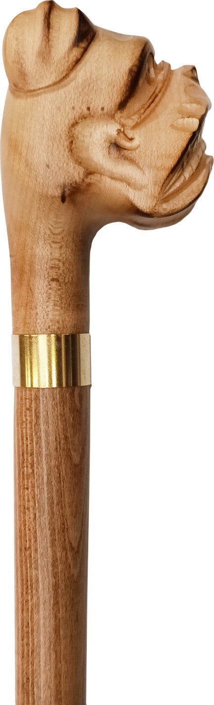 Canne MARRON, en bois flamé, bague dorée, poignée tete - couleur Marron