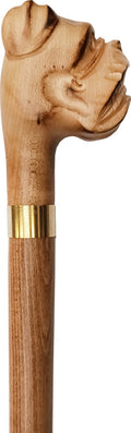 Canne MARRON, en bois flamé, bague dorée, poignée tete - couleur Marron