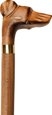 Canne MARRON, en bois flamé, bague dorée, poignée tete - couleur Marron
