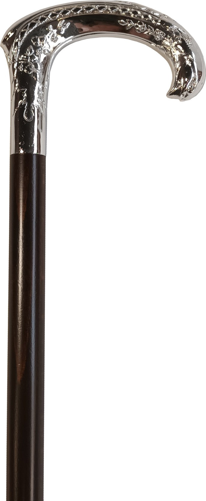 Canne marron en bois, poignée courbe chromée zamak - couleur Marron