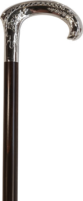 Canne marron en bois, poignée courbe chromée zamak - couleur Marron