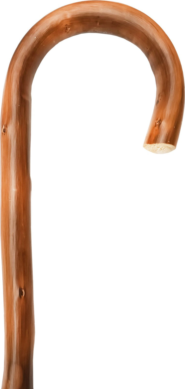 Canne rustique marron en bois, poignée courbe en J - couleur Marron