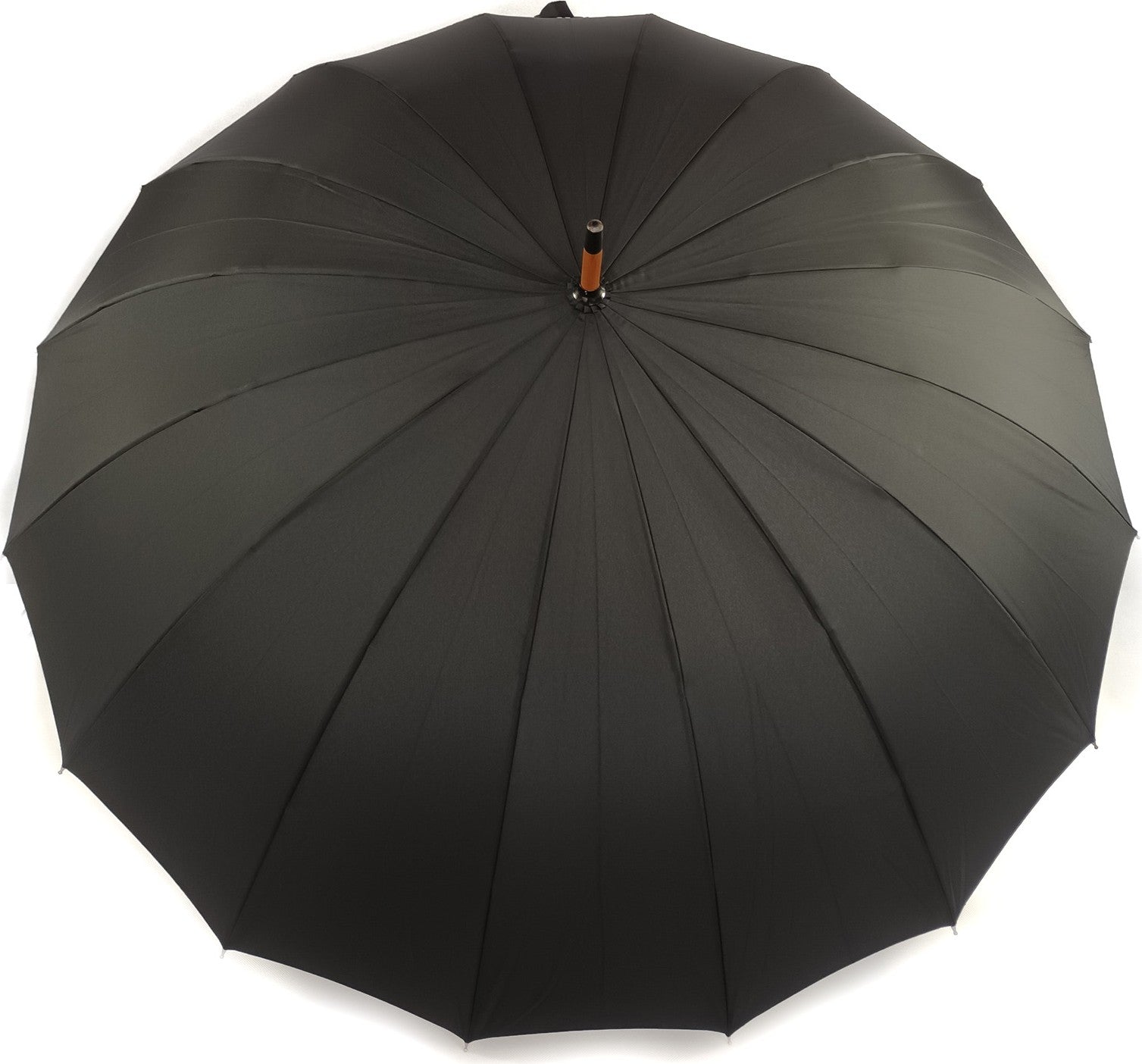 Long parapluie 16 baleines noir avec canne en bois