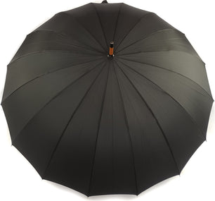 Long parapluie 16 baleines noir avec canne en bois