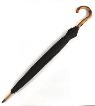 Long parapluie 16 baleines noir avec canne en bois