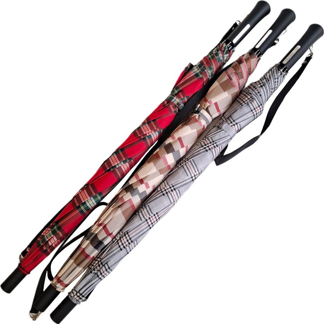Long parapluie AC karo avec bandoullière - couleur Beige