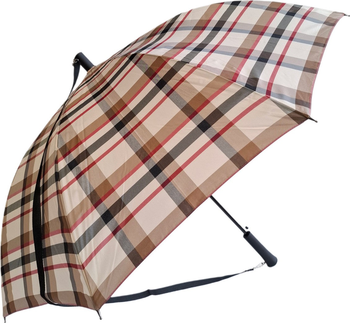 Long parapluie AC karo avec bandoullière - couleur Beige
