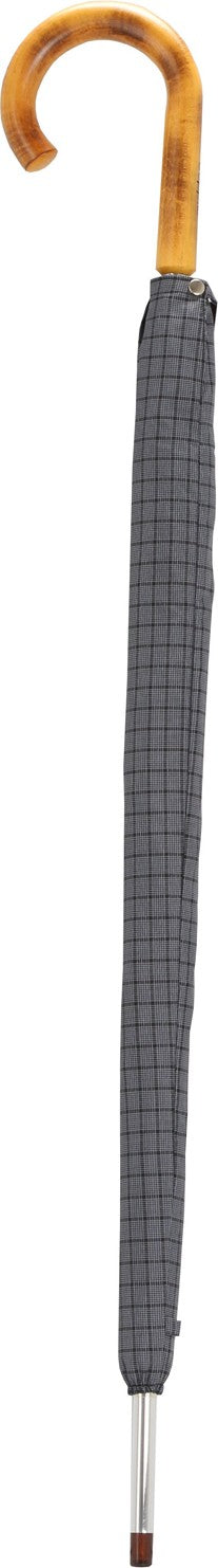 Long parapluie avec petis carrés gris et canne en bois - couleur Gris