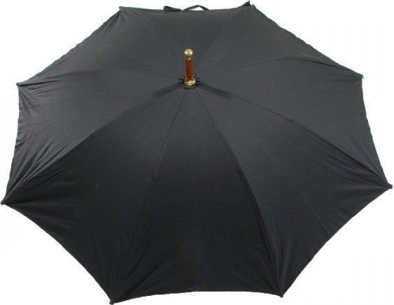 Long parapluie baleines en bambou avec canne en bois - couleur Noir
