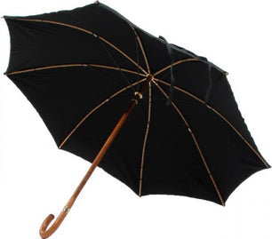 Long parapluie baleines en bambou avec canne en bois - couleur Noir