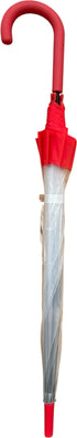 Long parapluie en cloche transparent avec bord rouge - couleur Rouge