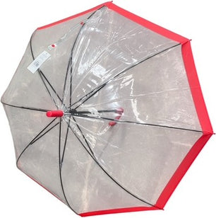 Long parapluie en cloche transparent avec bord rouge - couleur Rouge