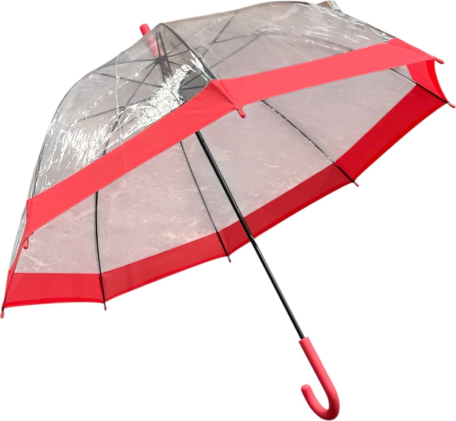 Long parapluie en cloche transparent avec bord rouge - couleur Rouge