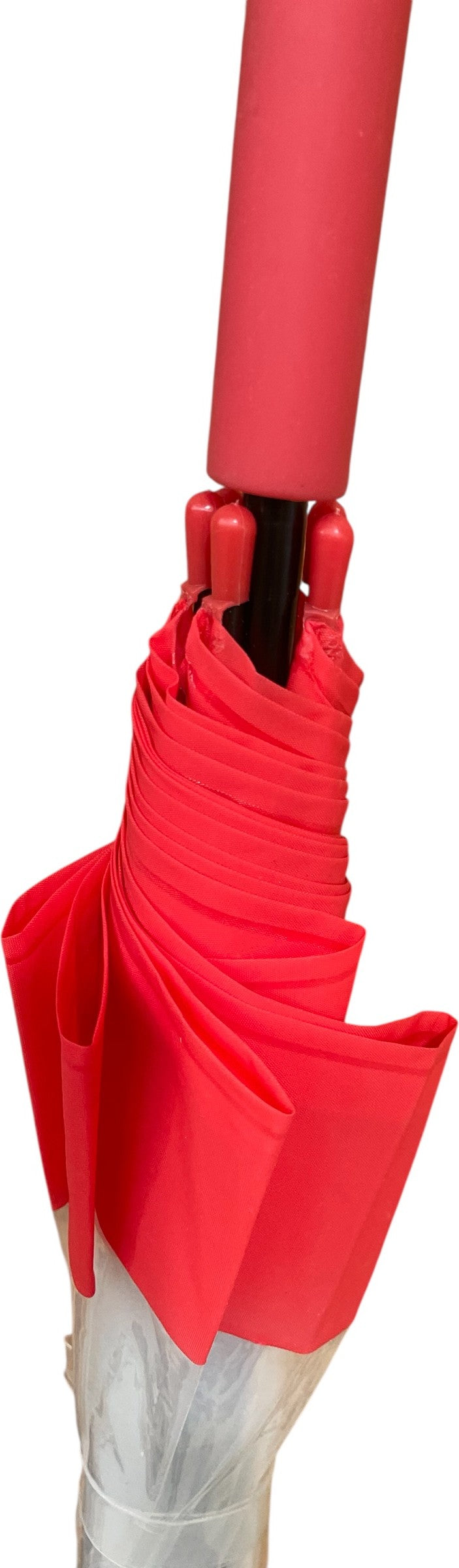 Long parapluie en cloche transparent avec bord rouge - couleur Rouge