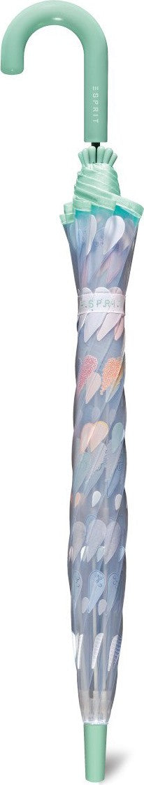 Long parapluie enfant transparent avec gouttes et canne - couleur Transparent