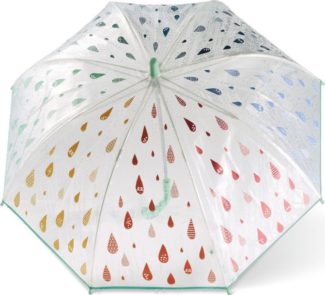Long parapluie enfant transparent avec gouttes et canne - couleur Transparent
