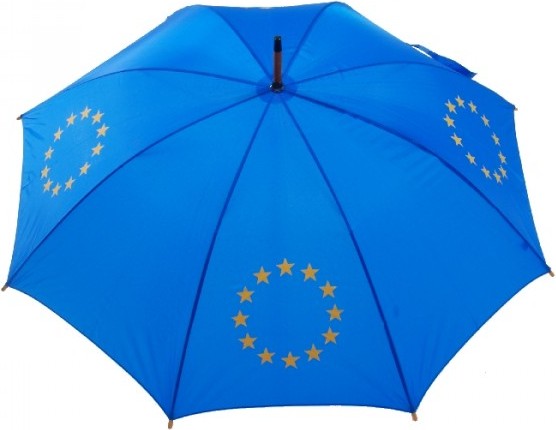 Long parapluie européen bicolore avec canne en bois - couleur Bleu
