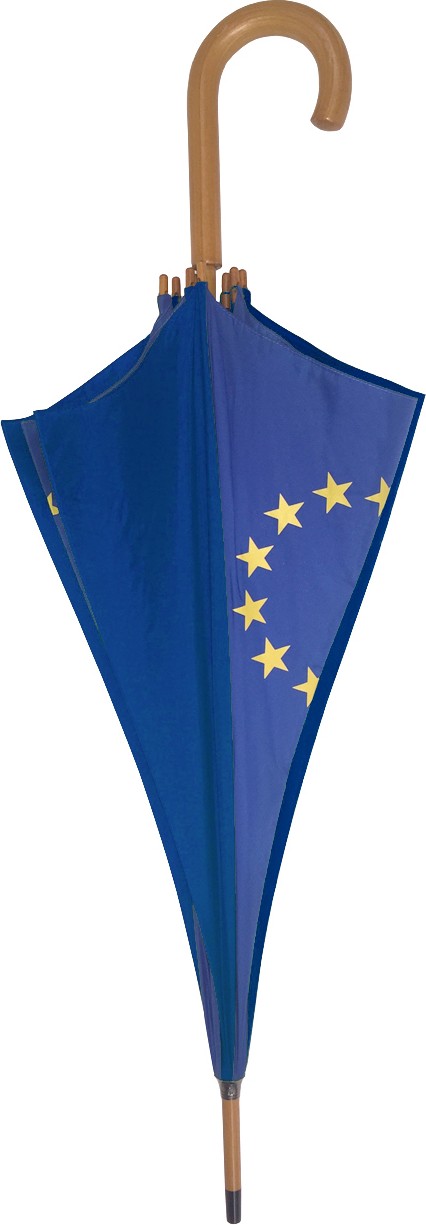 Long parapluie européen bicolore avec canne en bois - couleur Bleu