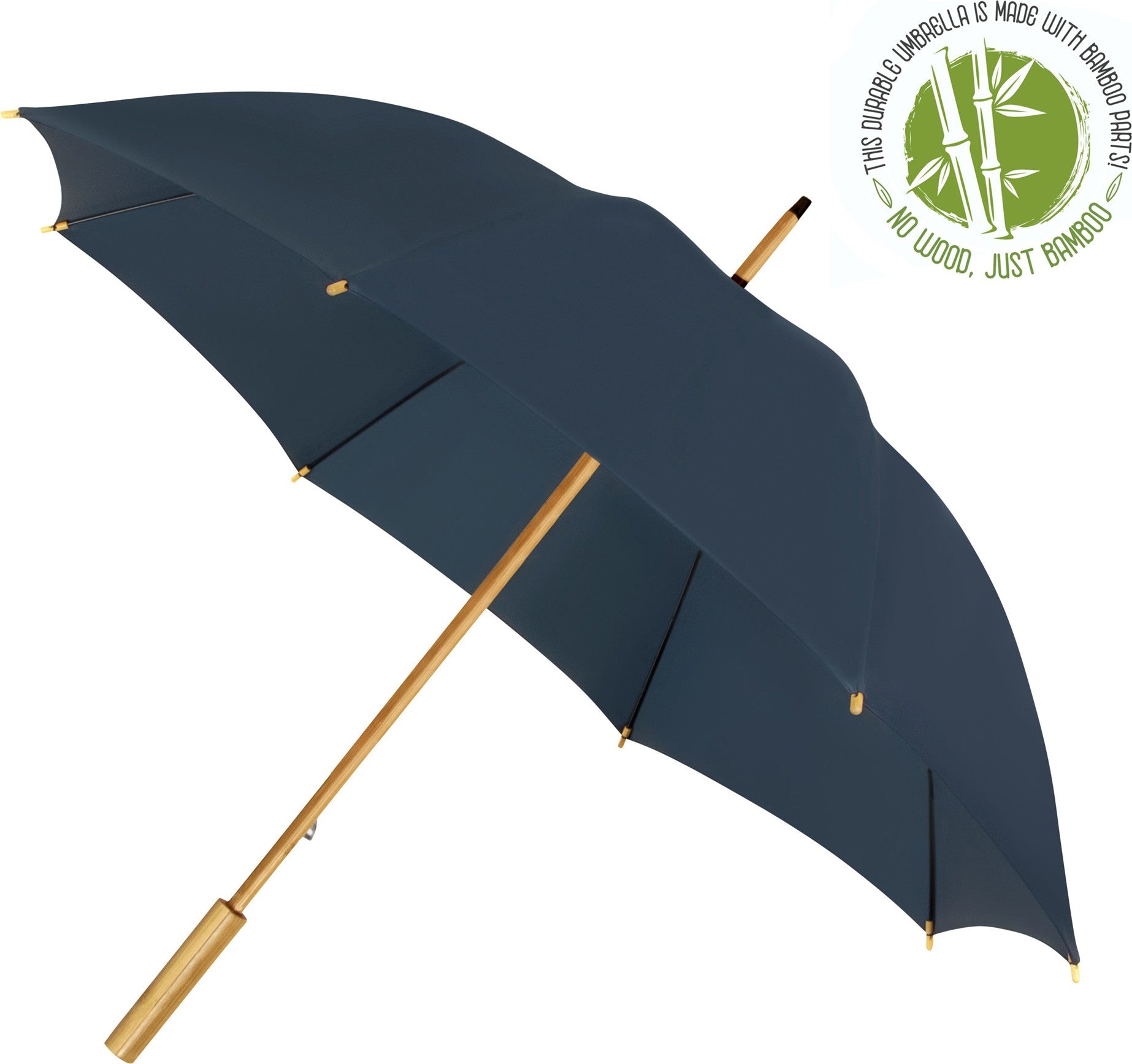 Long parapluie Falcone uni poignee en bambou - couleur Marine