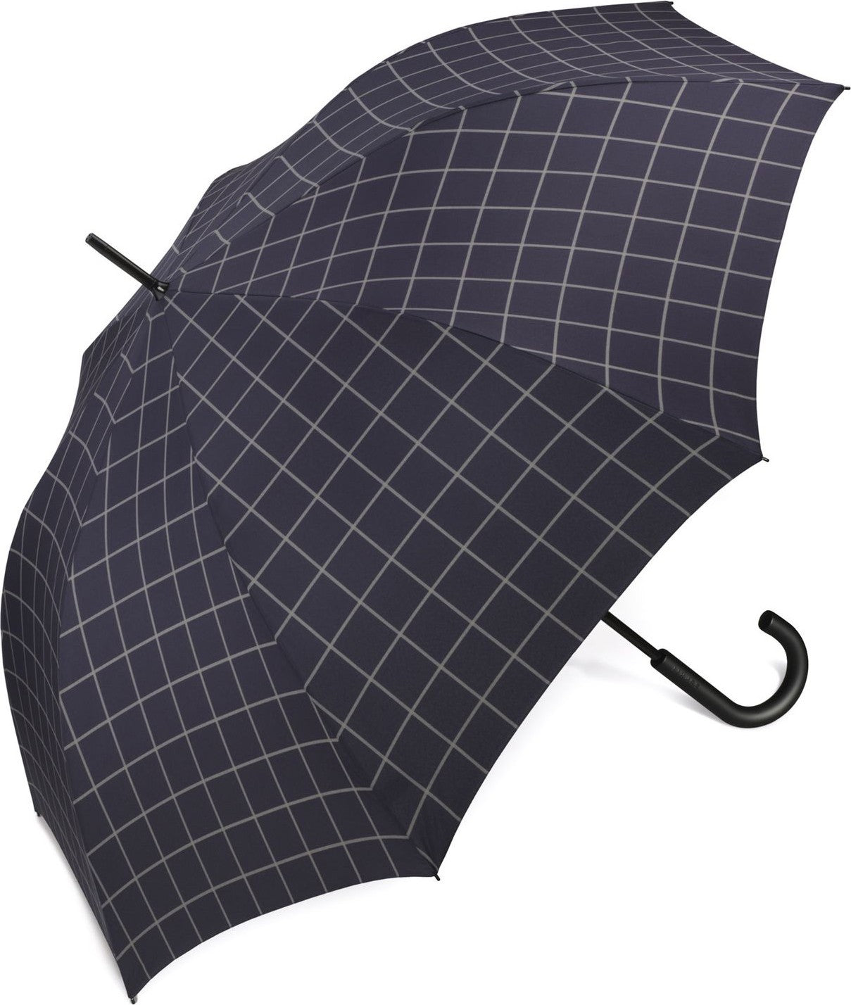Long parapluie homme  à carreaux avec canne - couleur Marine
