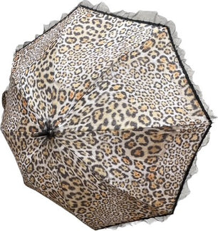Long parapluie leopard bord noir manche marron courbé - couleur Léopard
