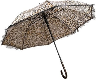 Long parapluie leopard bord noir manche marron courbé - couleur Léopard