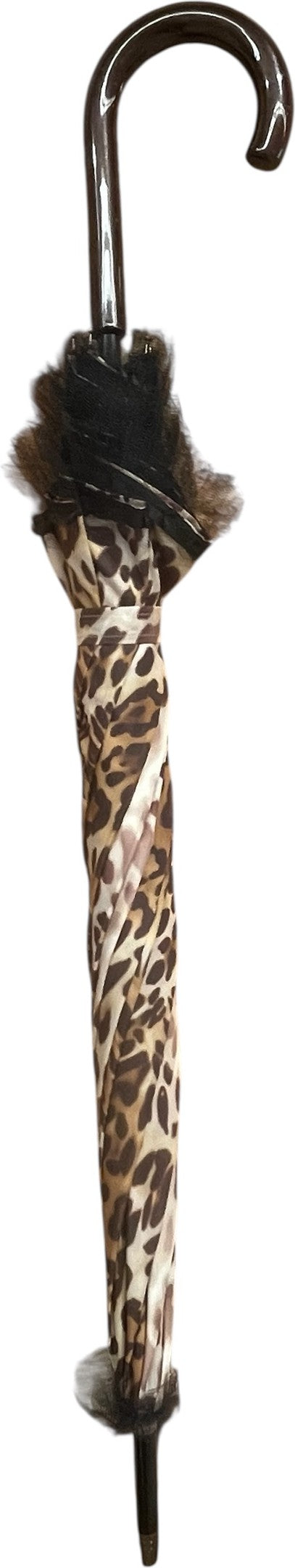 Long parapluie leopard bord noir manche marron courbé - couleur Léopard