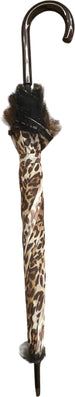 Long parapluie leopard bord noir manche marron courbé - couleur Léopard