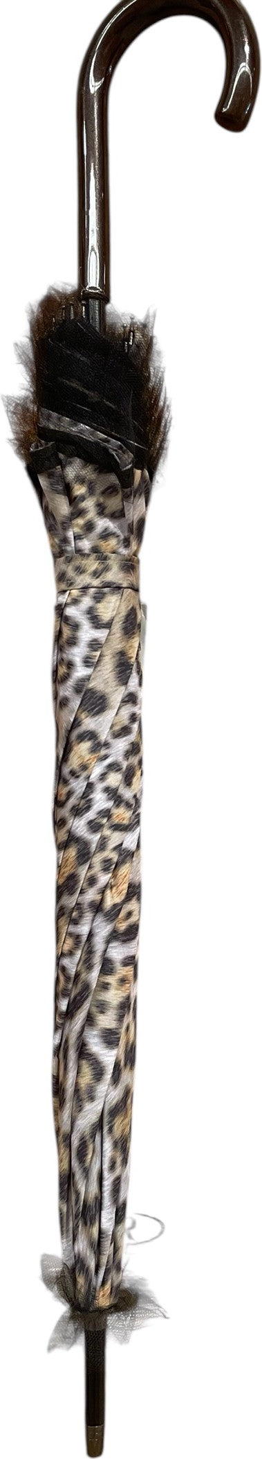 Long parapluie leopard bord noir manche marron courbé - couleur Léopard