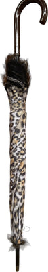 Long parapluie leopard bord noir manche marron courbé - couleur Léopard