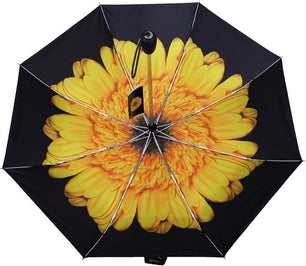 Long parapluie noir impression grande fleur jaune - couleur Noir
