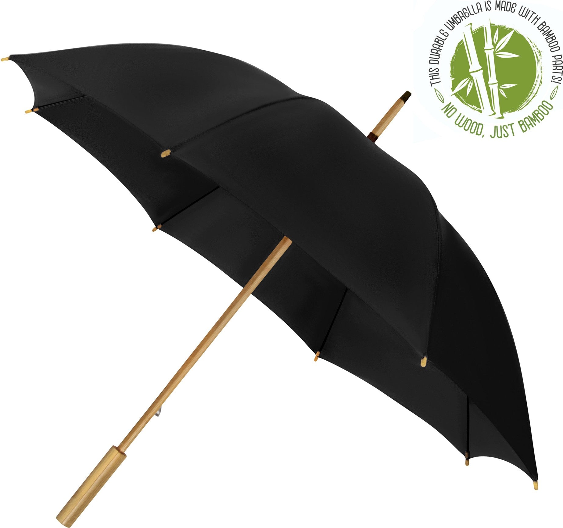 Long parapluie Falcone uni poignee en bambou - couleur Noir