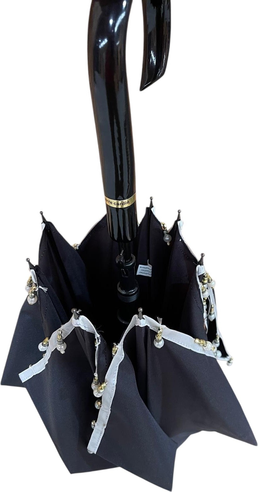 Long parapluie Pierre Cardin bicolore bord avec perles - couleur Noir