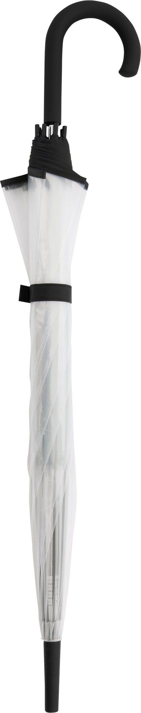 Long parapluie transparent avec bord noir et canne - couleur Transparent