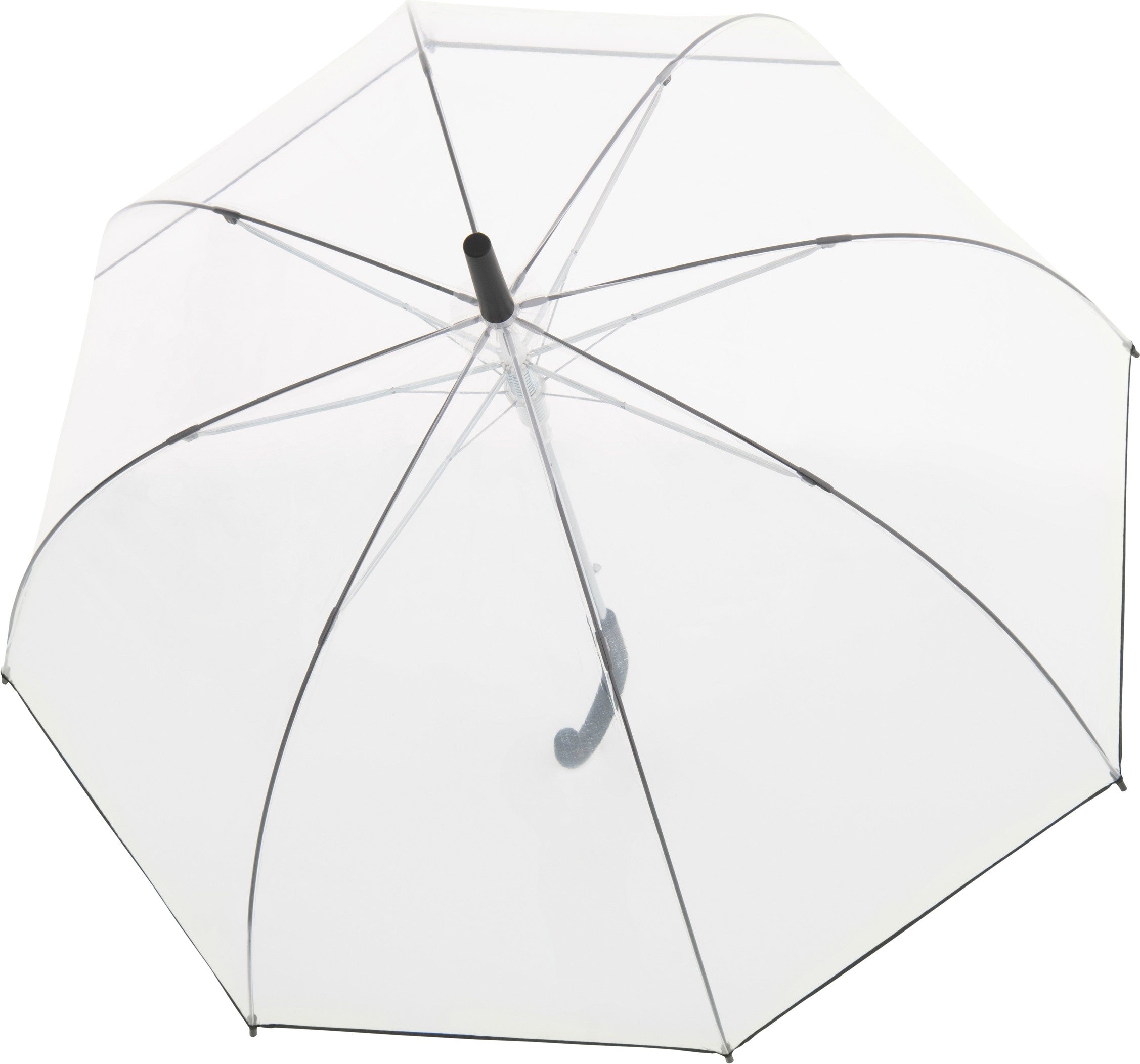Long parapluie transparent avec bord noir et canne - couleur Transparent