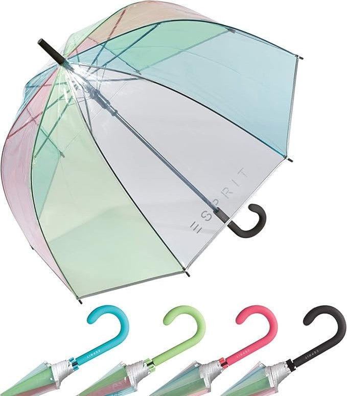 Long parapluie transparent rainbow avec canne - couleur Noir