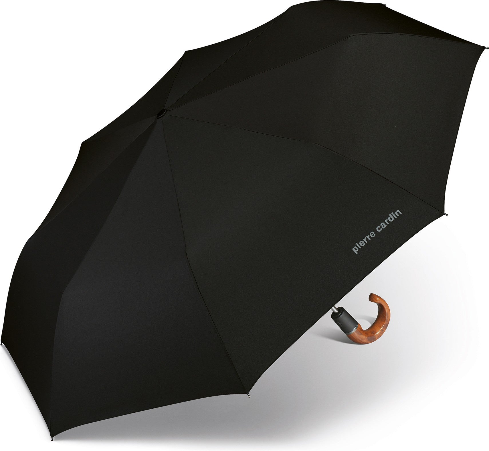 Parapluie de poche Pierre Cardin noir avec canne - couleur Noir