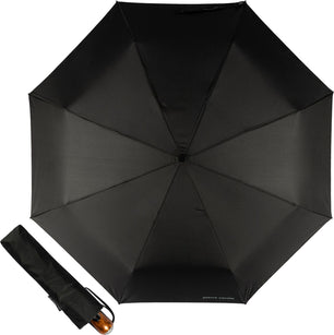 Parapluie de poche Pierre Cardin noir poignée  droite - couleur Noir