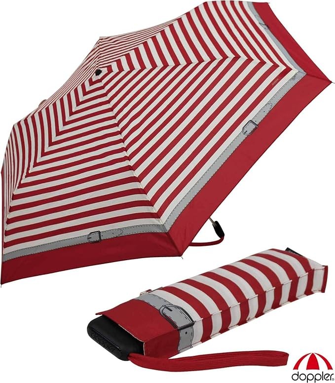Petit parapluie carbonsteel mini slim Delight rayé bico - couleur Rouge