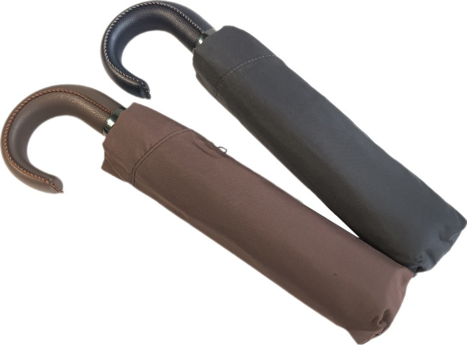 Petit parapluie Vogue uni avec canne en skaï - couleur Marron